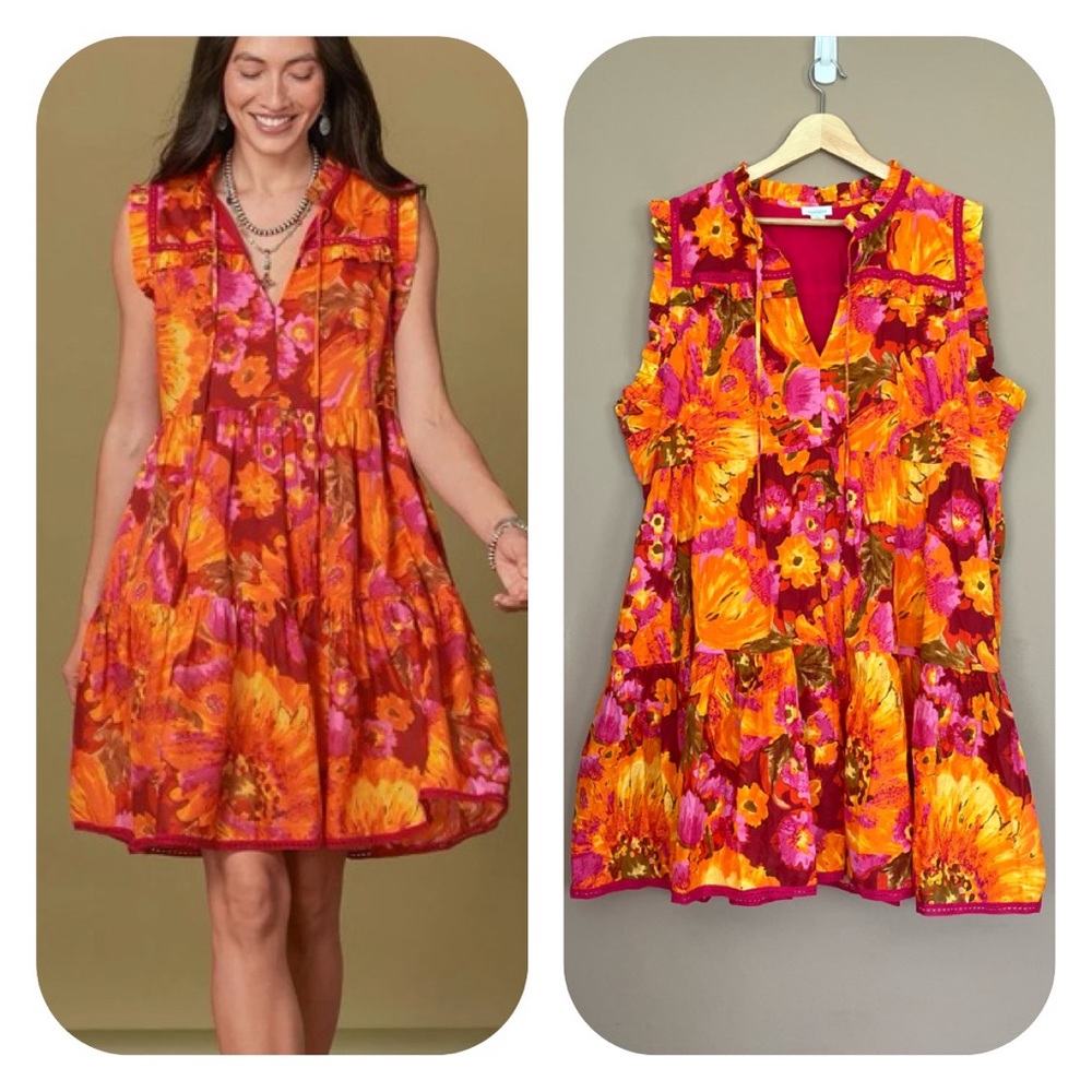 {Sundance} Blossoms Devine Floral A-Line Tiered Cotton Dress - Womens XXL